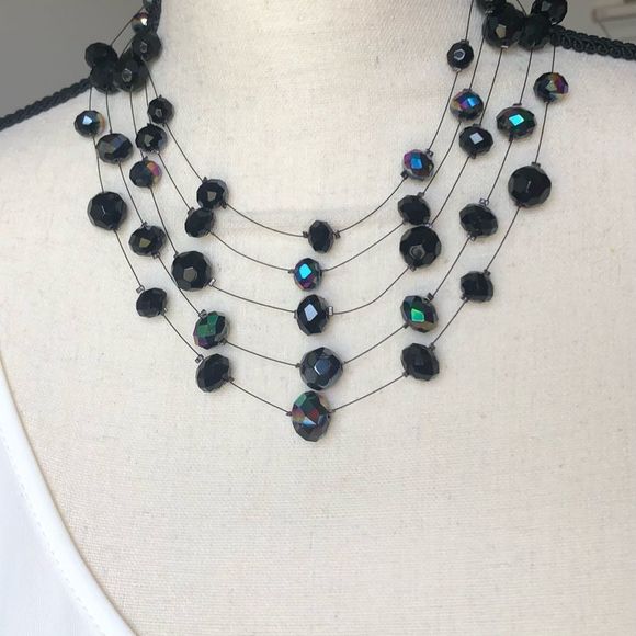 Floating bead faceted dichroic 5 strand, black, necklace EL - Picture 2 of 7